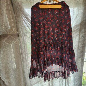 Boden Coraline Tiered Ruffle Maxi Skirt Daisy Red Navy floral